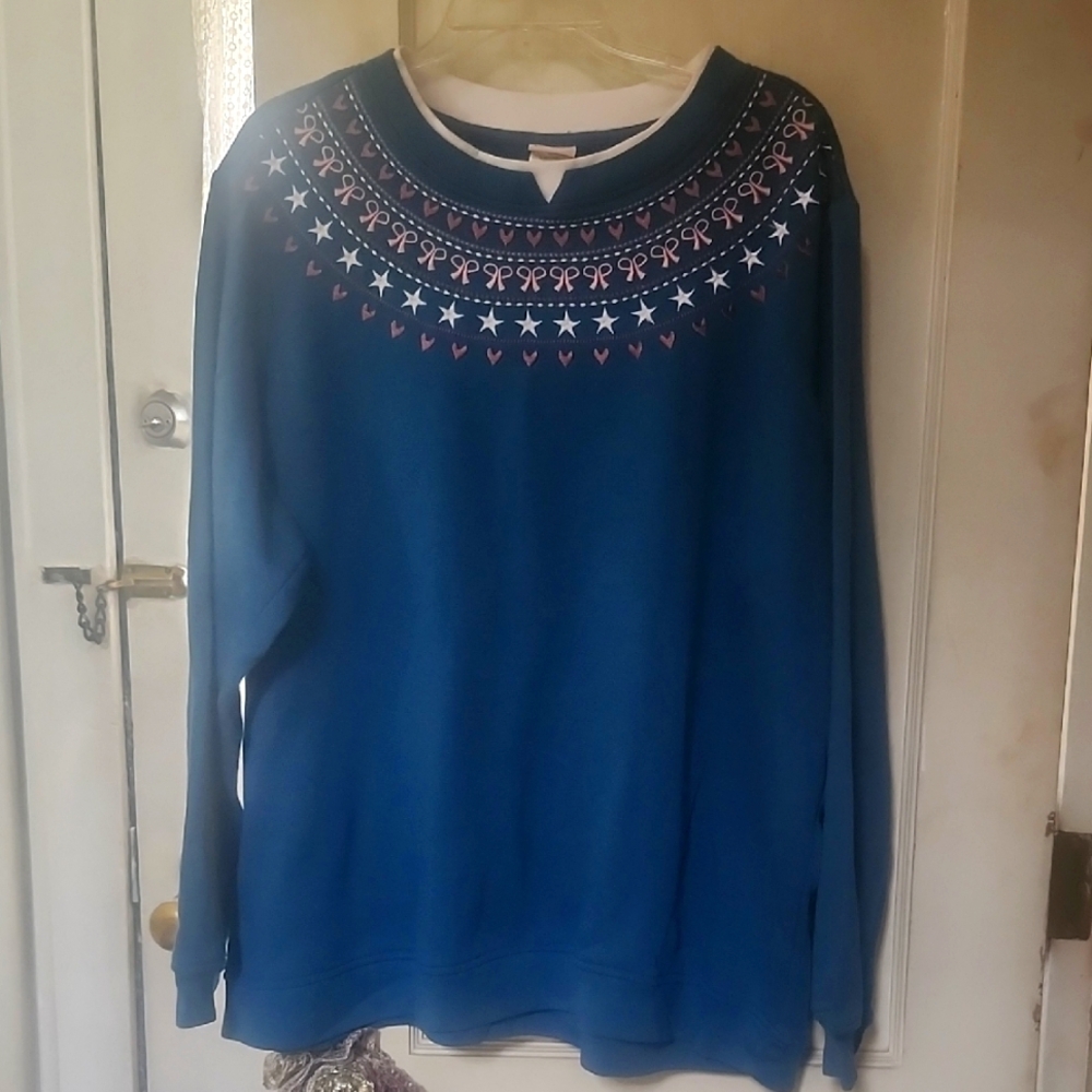 Adrian Selafield Blue Sweater with Pink and White Pattern 3X